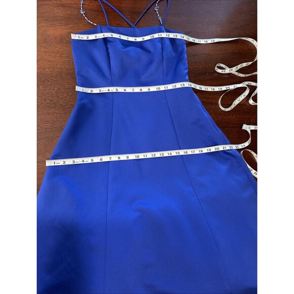 Jump Apparel VTG Y2K Blue Midi Dress Size 7/8 Butterfly Beaded Strappy Princess - Picture 8 of 8